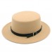 's Wool Felt Dome Oval Flat Top Bowler Porkpie Hat Belt Buckle 57CM US7 1/8  eb-75840435